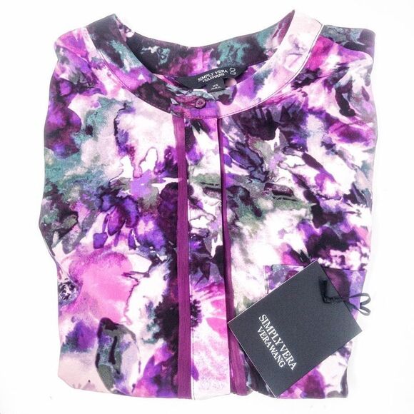 NWT Simply Vera Wang Silky Violet Florals Blouse Sz XS - Picture 7 of 10